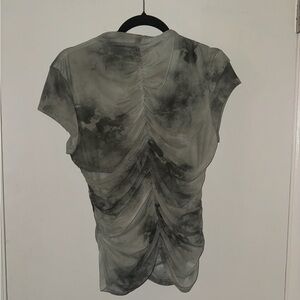 Zara Black and Gray Ruched Short Sleeve Top